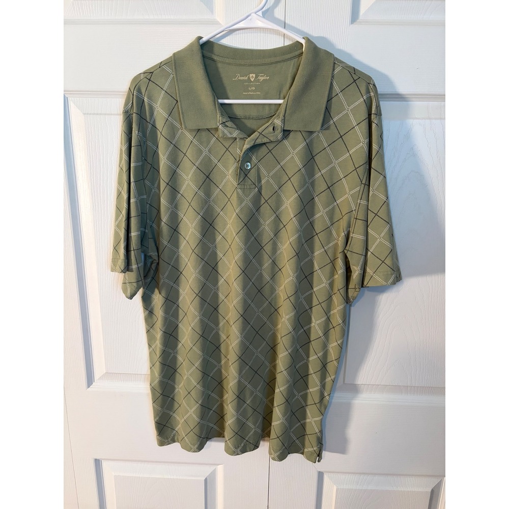 David Taylor Collection Mens Sage Green Windowpane Polo Shirt Large 822055031293